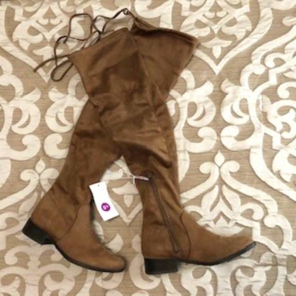A New Day - Sidney Over the Knee Beige Faux Suede Boots Size 5.5